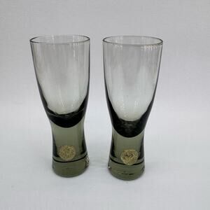 Holmegaard 1960s Per Lutken Christer Smokey Grey Shot Glass Set of 2 Denmark
